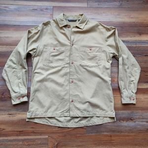 Boston Traders Canvas Button Up Shirt Men's Small Tan Long Sleeve Cuff & Collar